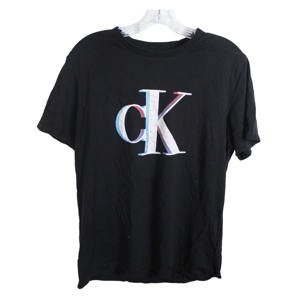 Calvin Klein Mens Small Black Graphic CK Logo Short Sleeve T-Shirt Summer 2022